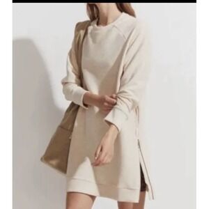 Varley Ottoman Sweater Dress Beige Long Sleeve Crew Neck Zip S